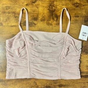 Crystal Doll Ruched Pale Blush Sparkle Crop Top NEW L